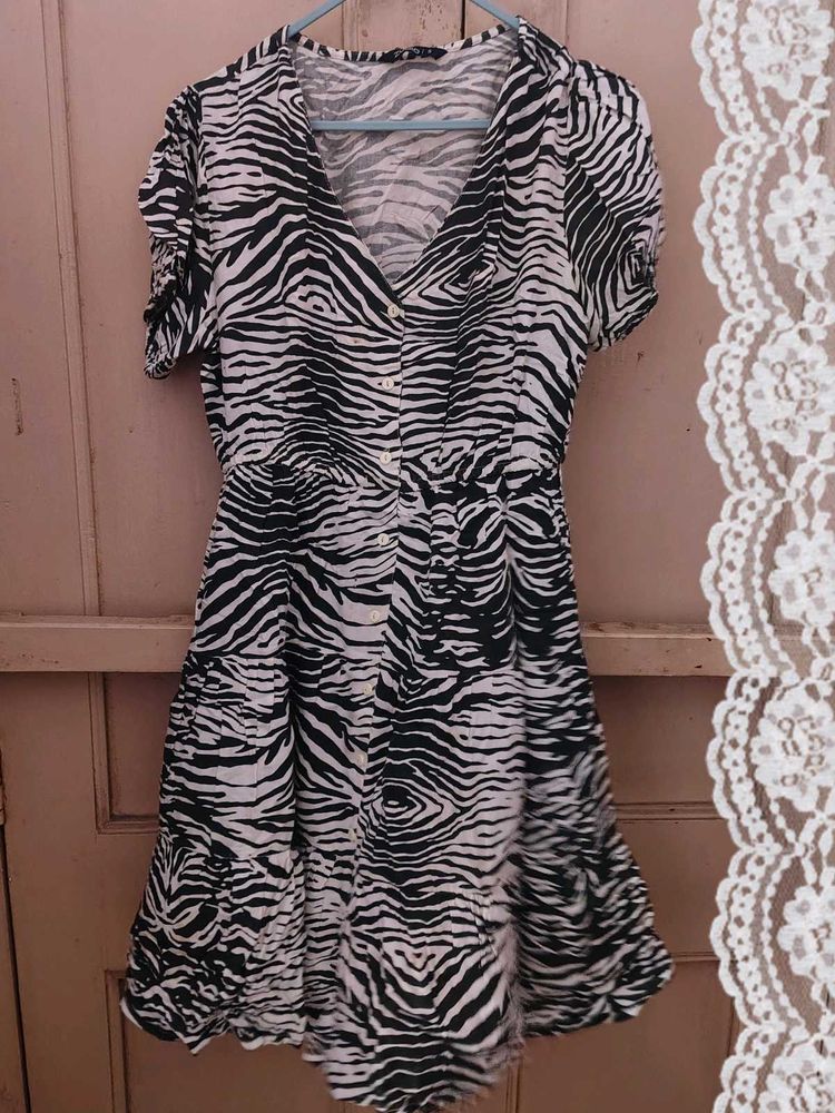 Zebra Print Short Sleeve baddie Dress