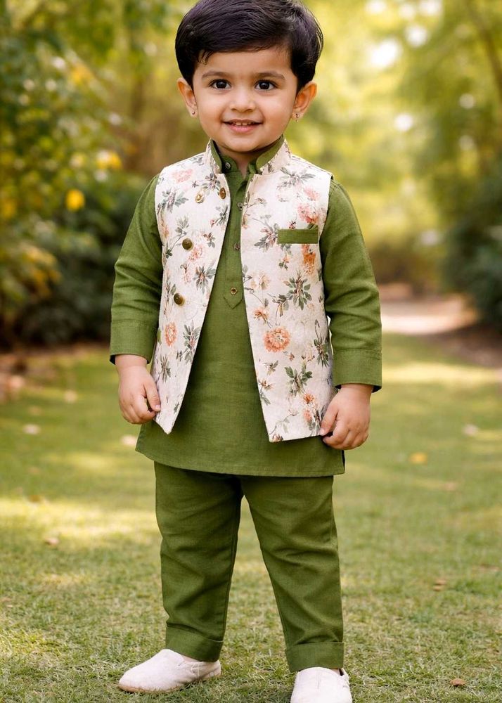 Boys Floral Nehru Jacket Kurta Set