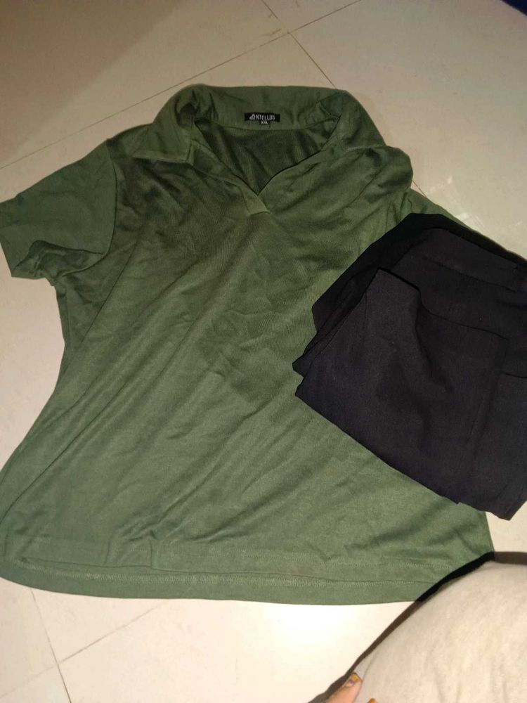 Green V-neck Polo T-Shirt
