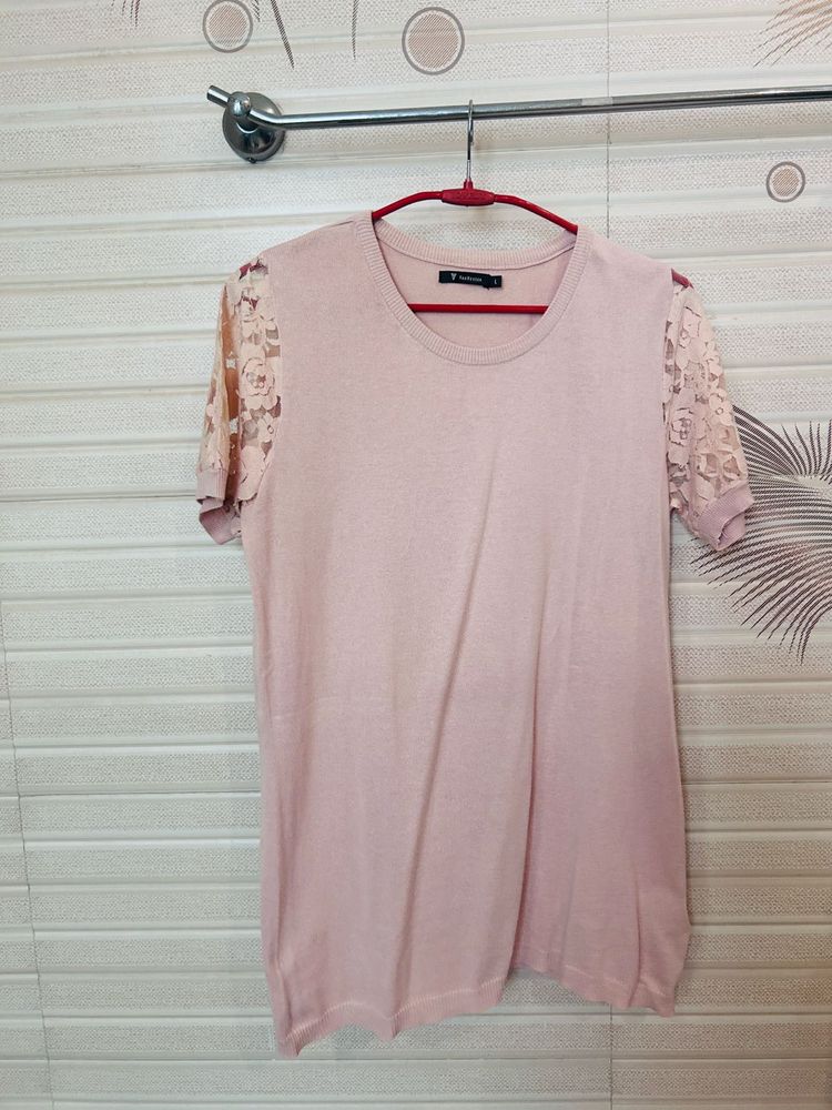 Chic Pink Lace Sleeve Top