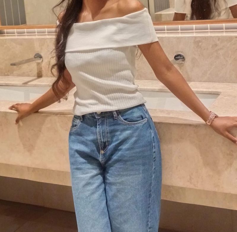 Off-Shoulder Ribbed Knit Top