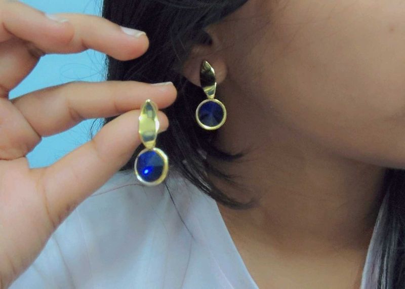 Blue Stone And Gold Statement Earrings