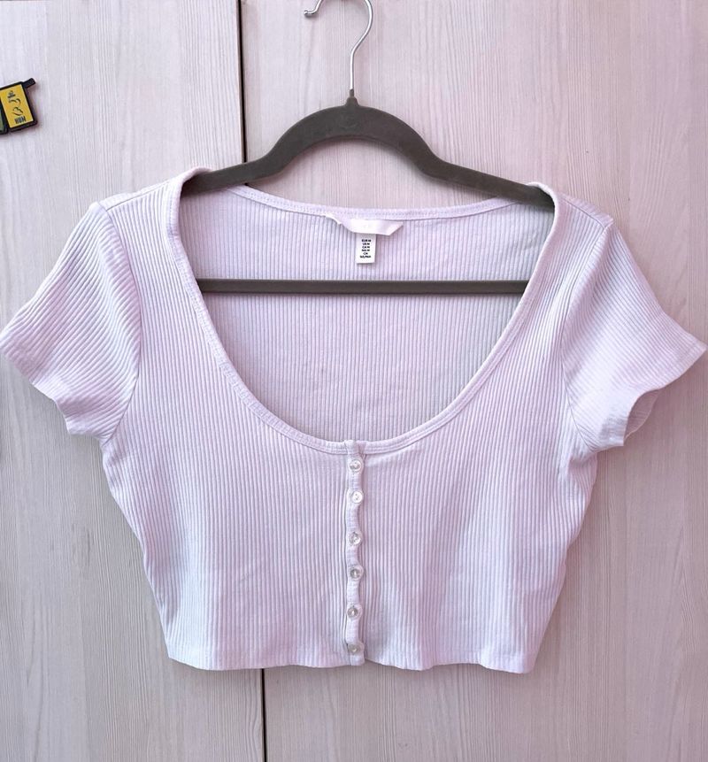 H&amp;M White Ribbed Fitted Crop Top