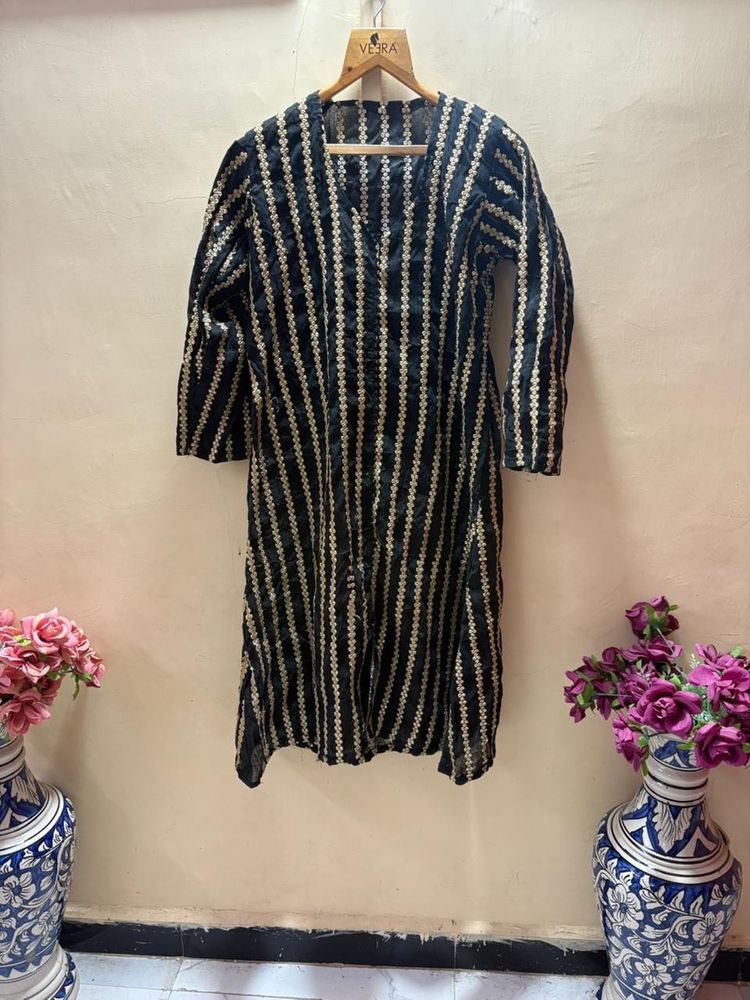 handwork Striped Black &amp; Beige Kurta