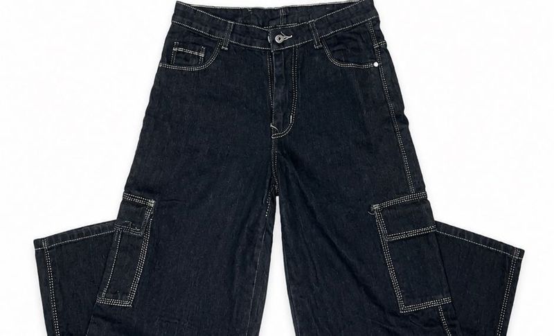 Dark Wash Wide Leg Cargo Jeans