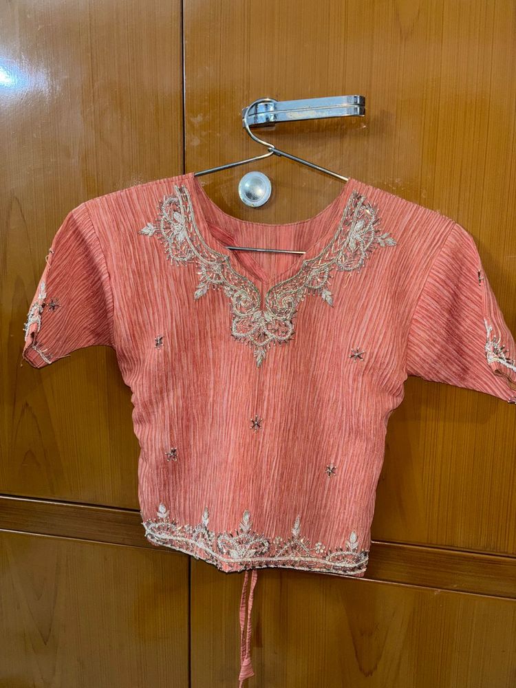 Peach Embroidered Blouse with lengha and duppta