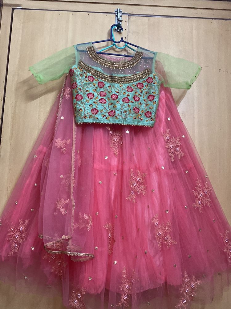 Sea Green And Peach Designer Lehanga