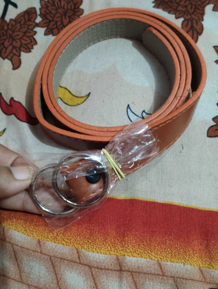 Stylish Orange Belt with Double Ring Buckle