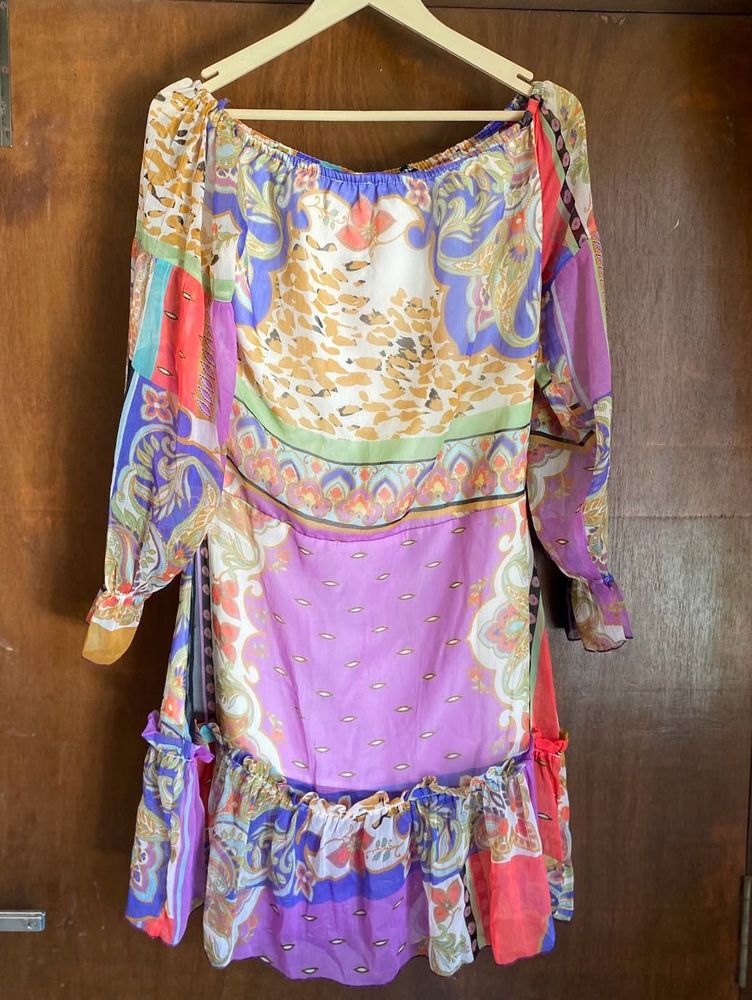 Boho Off-Shoulder Print Mini Dress