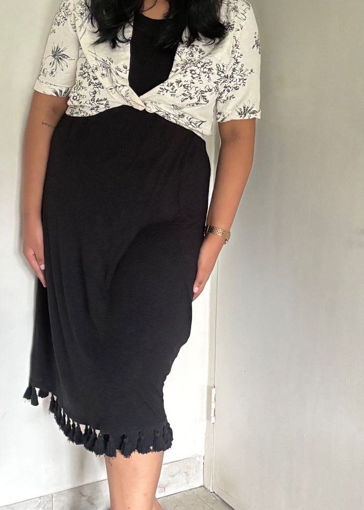 Black Sleeveless Dress with Tassels