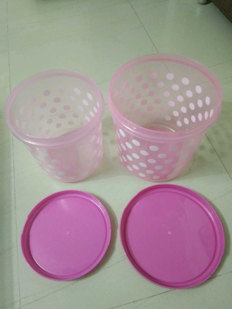 Pink Polka Dot Storage Containers