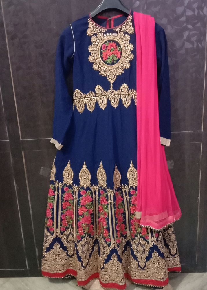 Party Wear Pink And Blue Gown