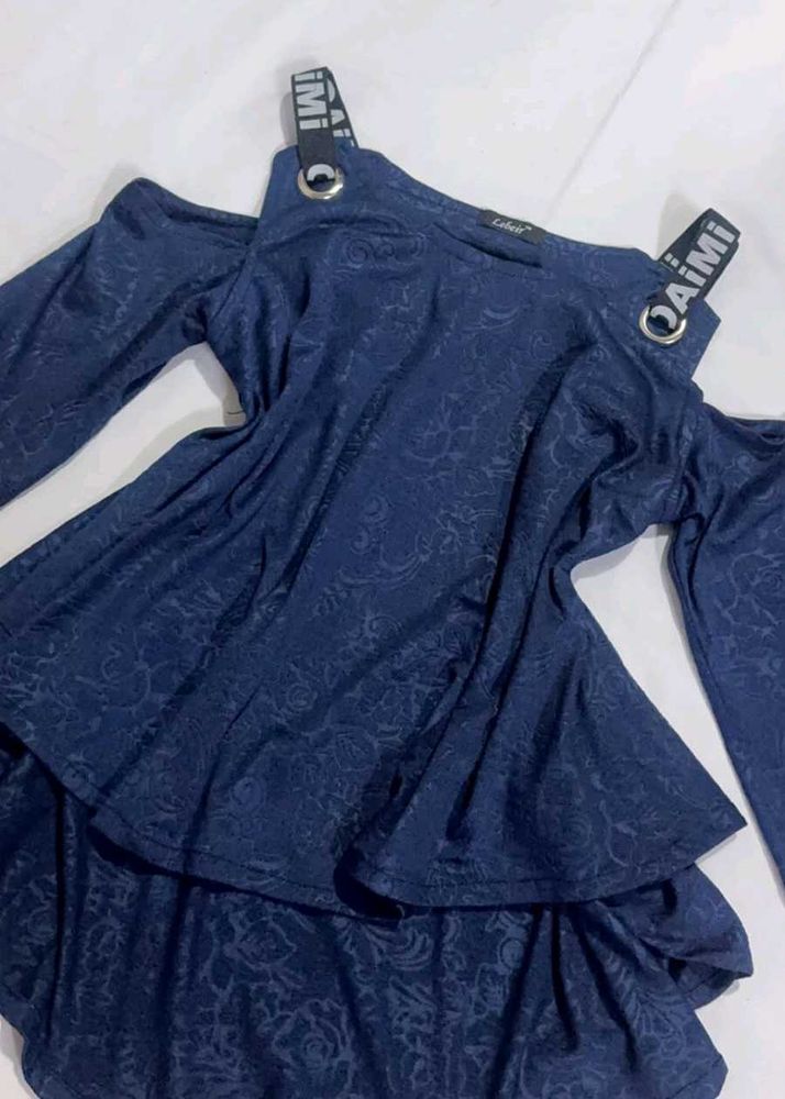 Stylish Cold Shoulder Navy Blue Top