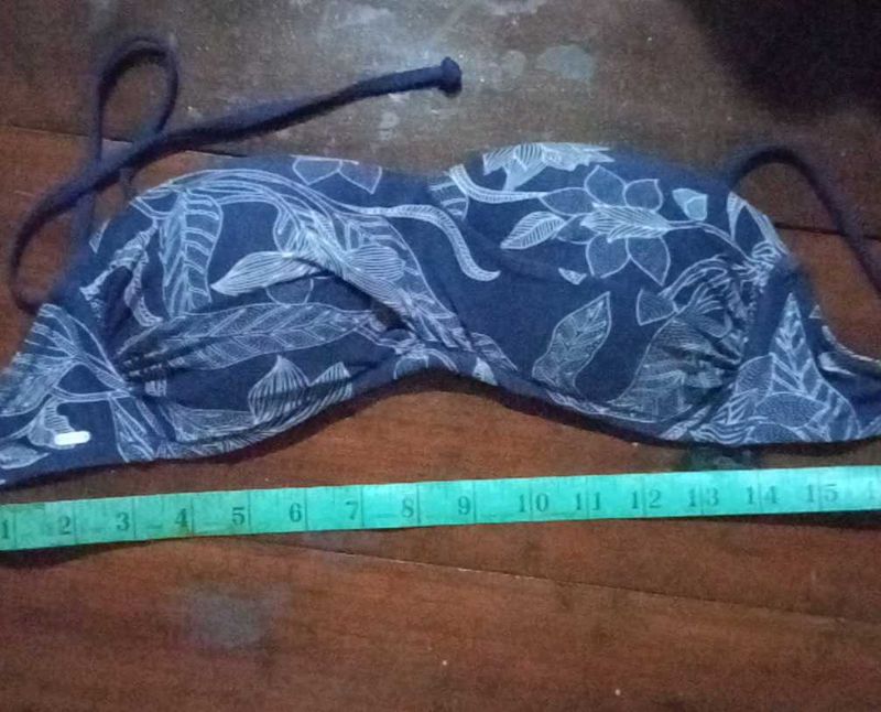 Navy Blue Floral Print Bikini Top