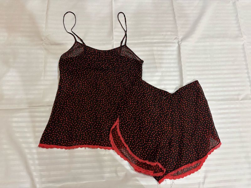 Black &amp; Red Polka Dot Pajama Set