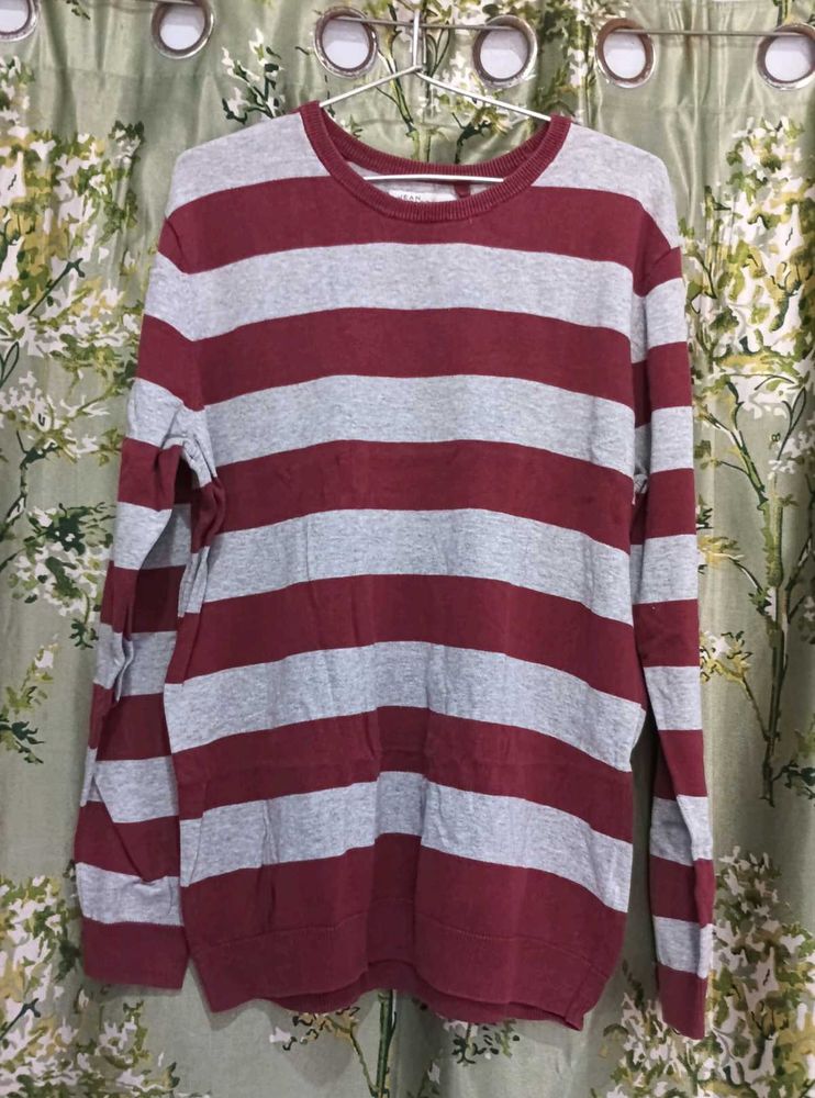 Jean pascal Striped Maroon and Grey Pullover
