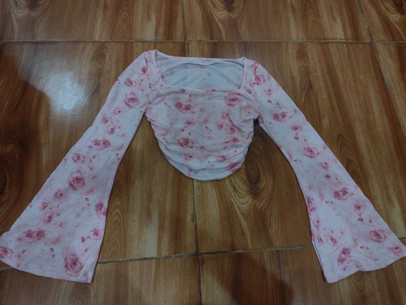 Floral Bell Sleeve Crop Top