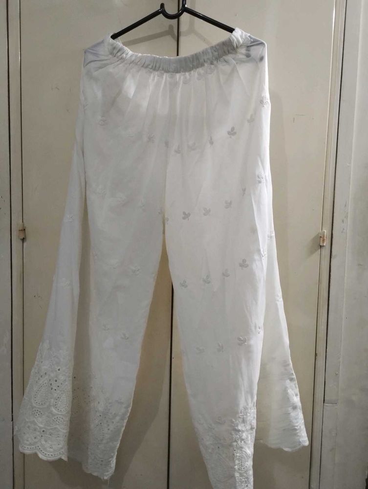 White Embroidered Palazzo Pants