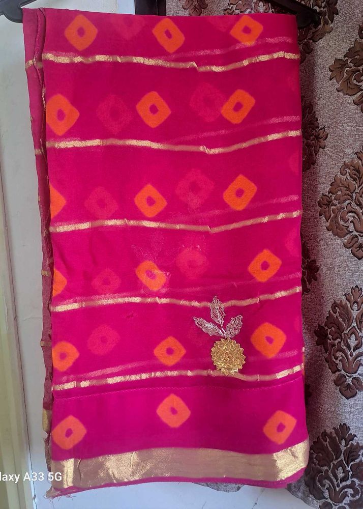 Pink Bandhani  pitten Work Saree
