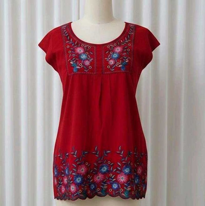 Red Embroidered T-Shirt