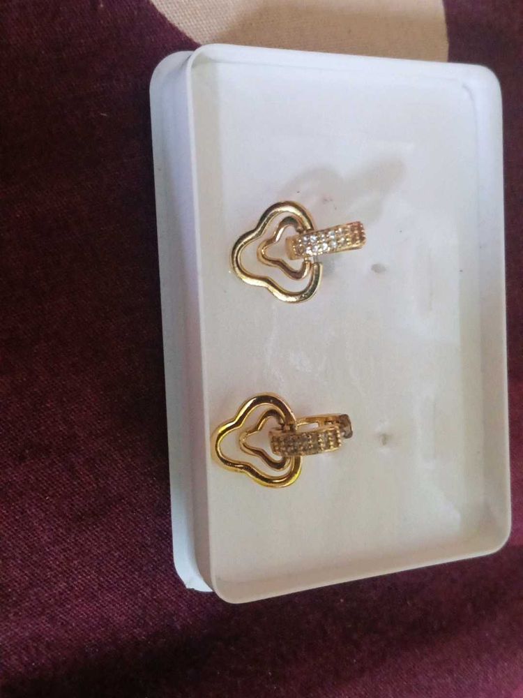 Gold Tone Guitar Earrings with Crystals
