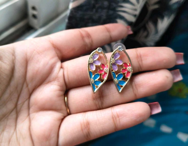 Floral Enamel Leaf Earrings