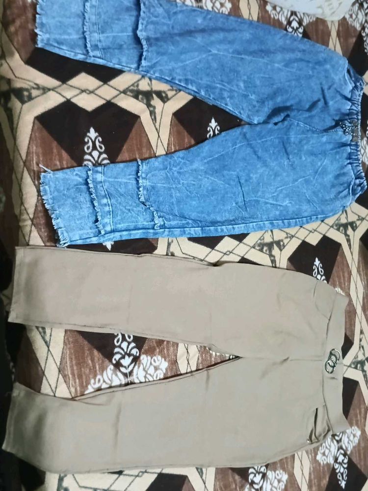 Women's Denim &amp; Beige Pants Set