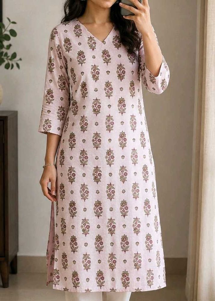 Pink Printed Cotton Kurta