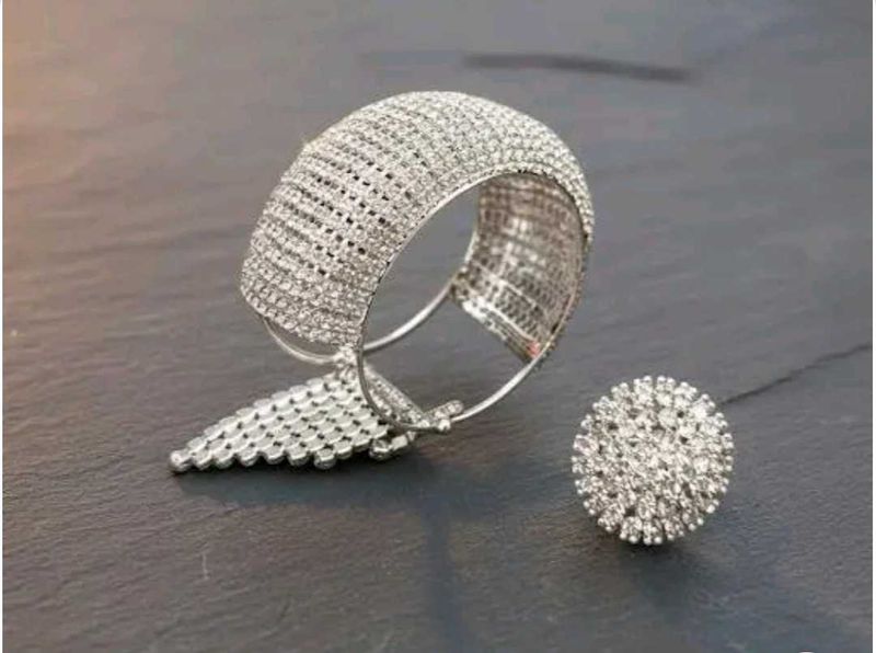Sparkling Rhinestone Cuff Bracelet and Ring Set