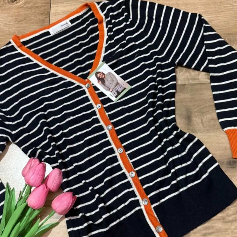 Chic Striped Button-Up Cardigan