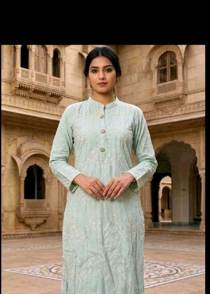 Elegant Mint Green Embroidered Kurta