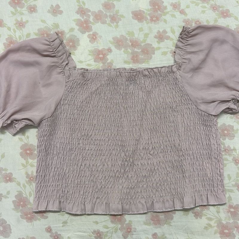 SHEIN - Smocked Pink Puff Sleeve Top
