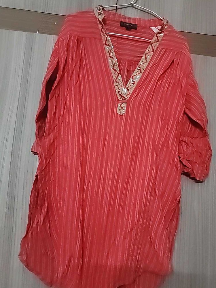 Red Apple Cut embellished Short Kurti
