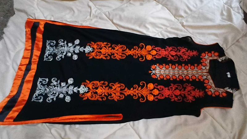 Black Kurta with Orange Embroidery
