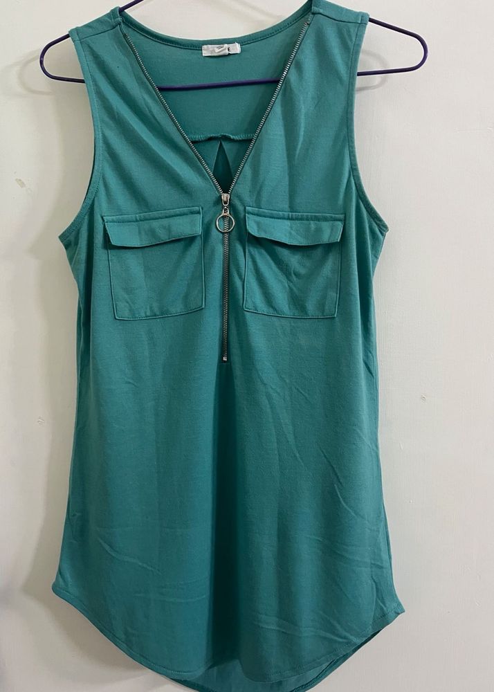 Ardene Teal Zipper Top with Front Pockets