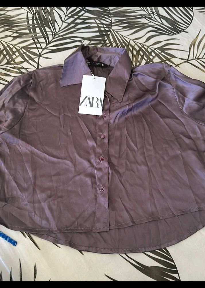 Zara Satin Cropped Shirt