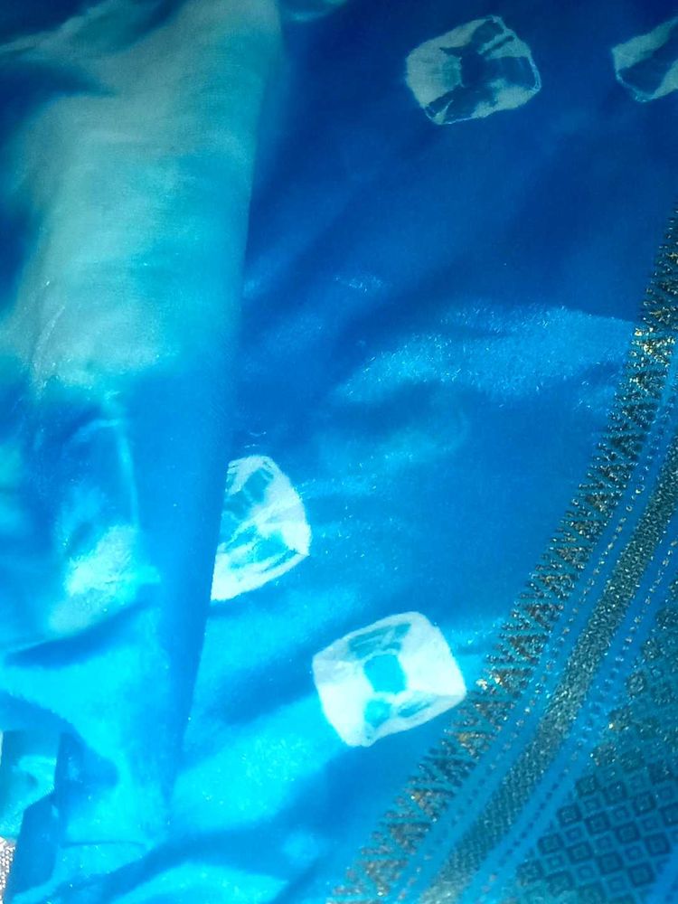 Beautiful Blue Saree with White Motifs