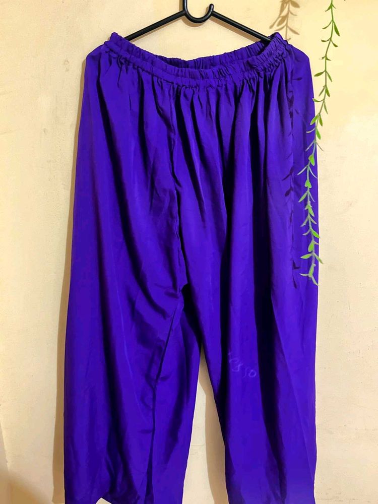 Vibrant Purple Palazzo Pants with Leaf Design