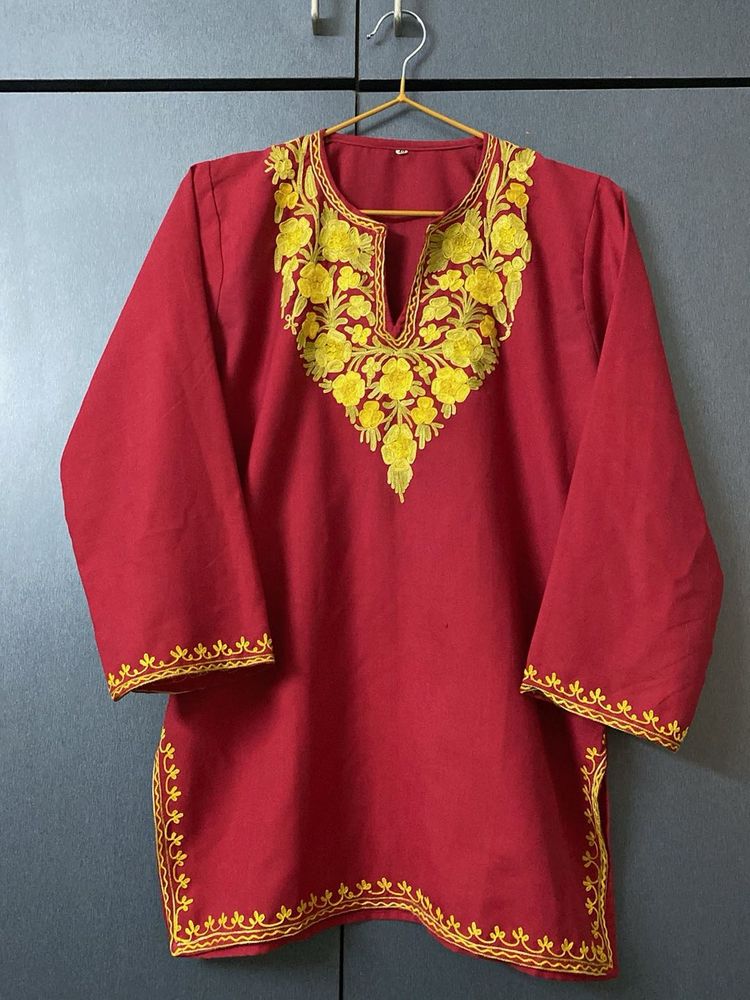 authentic Kashmiri Embroidered Red Kurta