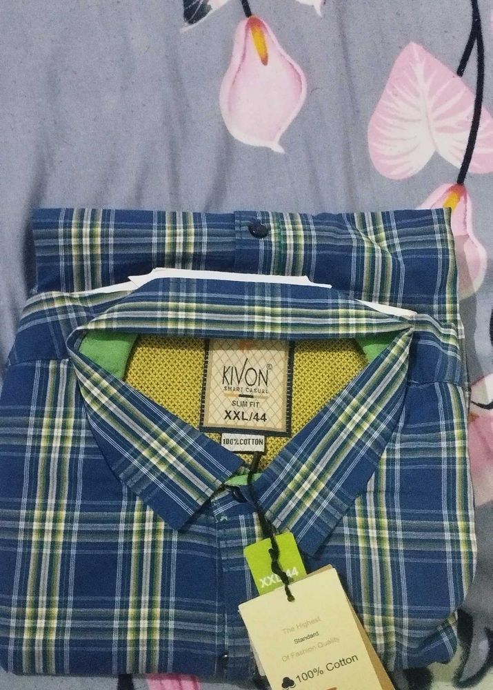 KIVON Blue Checked Casual Shirt