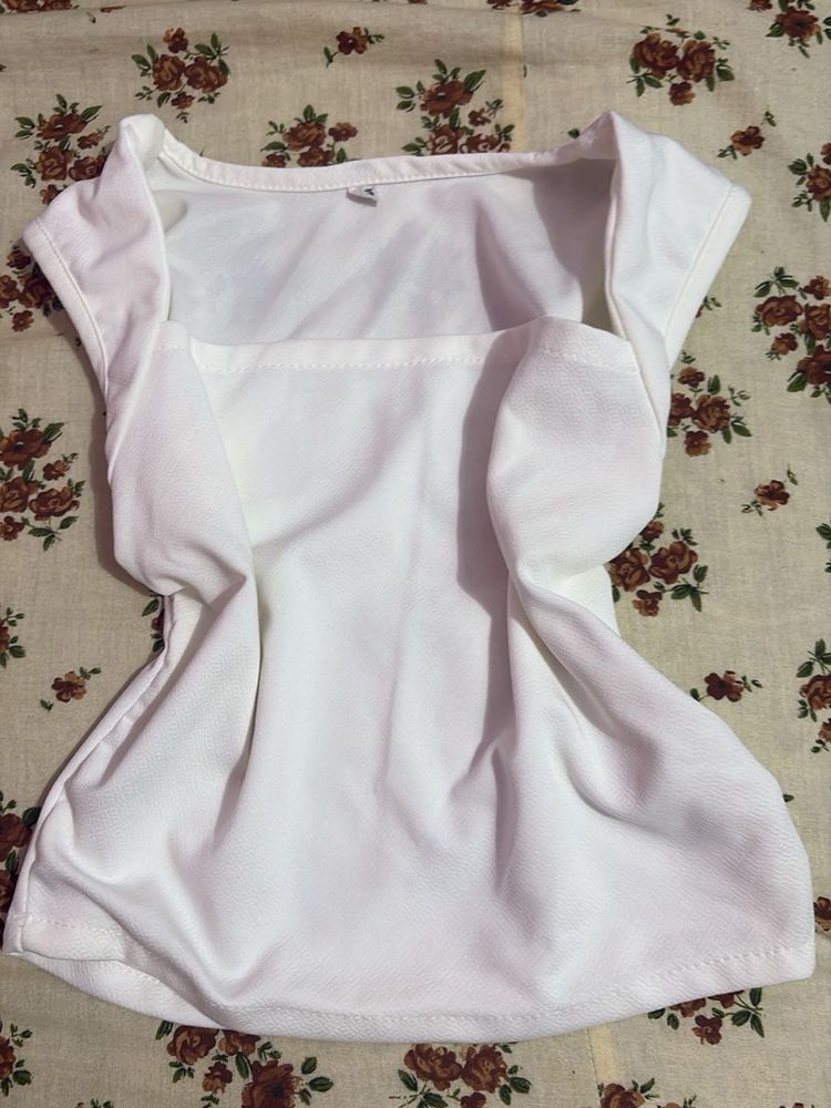 White Square Neck Top
