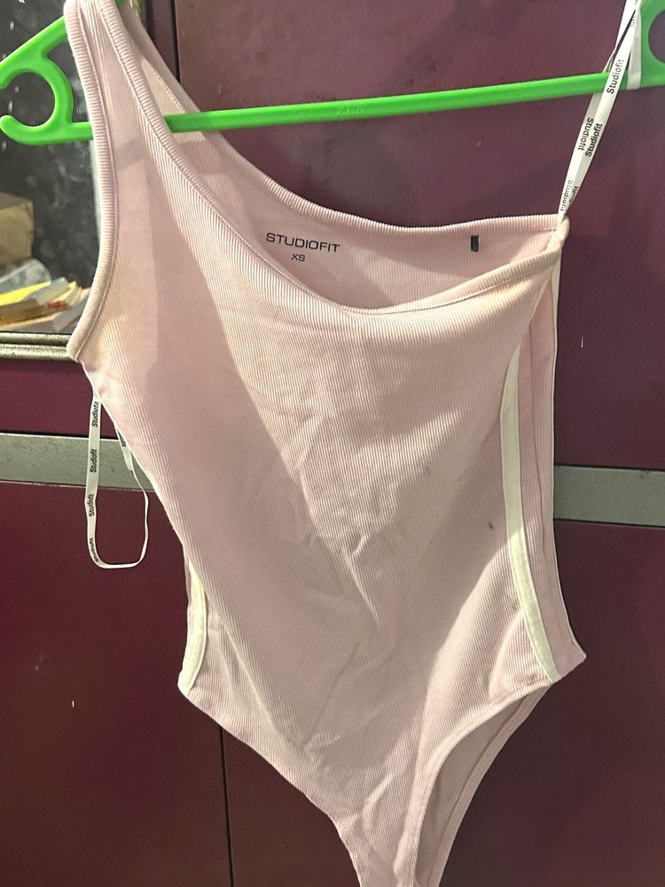 Studiofit One Shoulder Pink Bodysuit