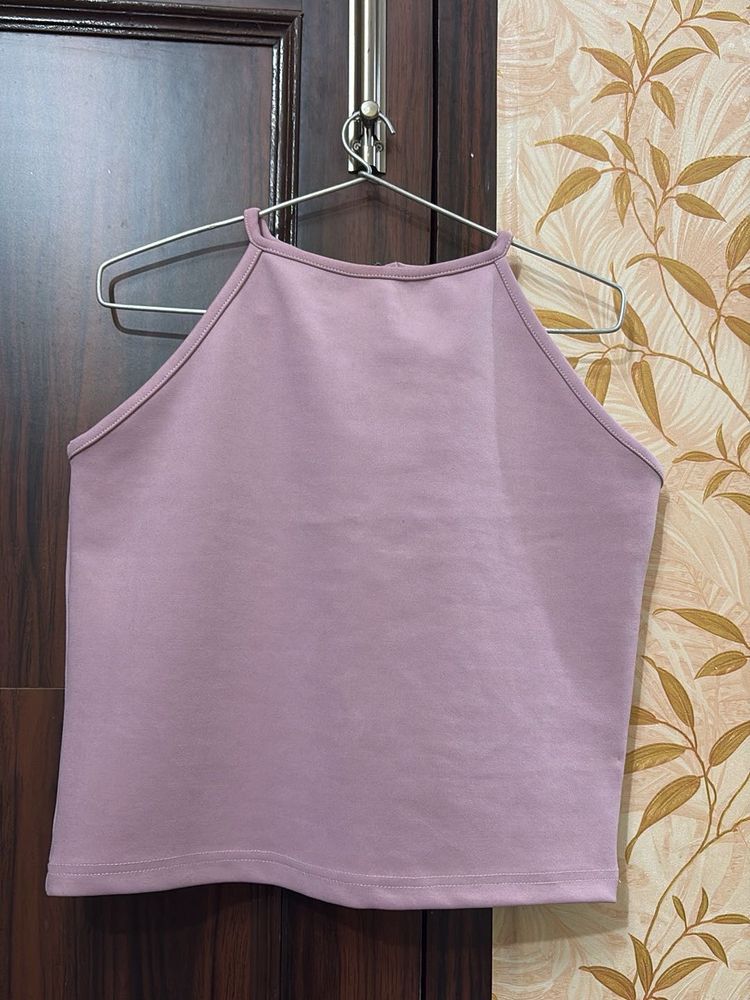 Casual Lilac Halter Neck Tank Top