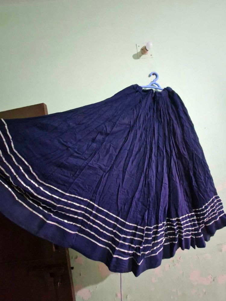 Navy Blue Ethnic Blouse with Silver Stripes