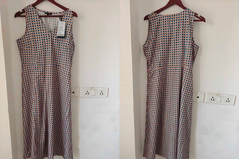 Sleeveless Geometric Print Midi Dress