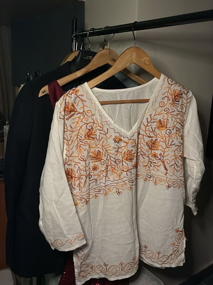 Embroidered White Kurta