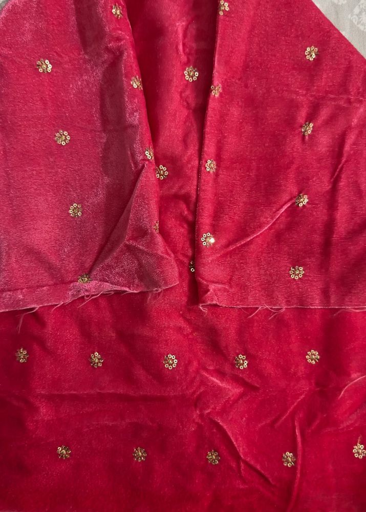 🆕Fabric Velvet : Beautiful Pink With Work 1 Metre