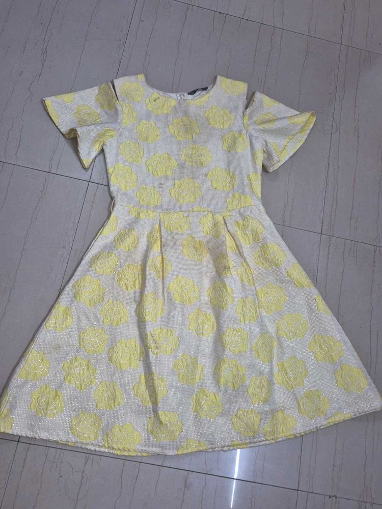 High Quality Chic Yellow Floral Cold Shoulder Dres