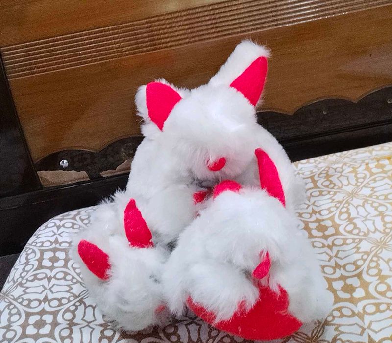 Cute White &amp; Red Bunny Stuffed Toy