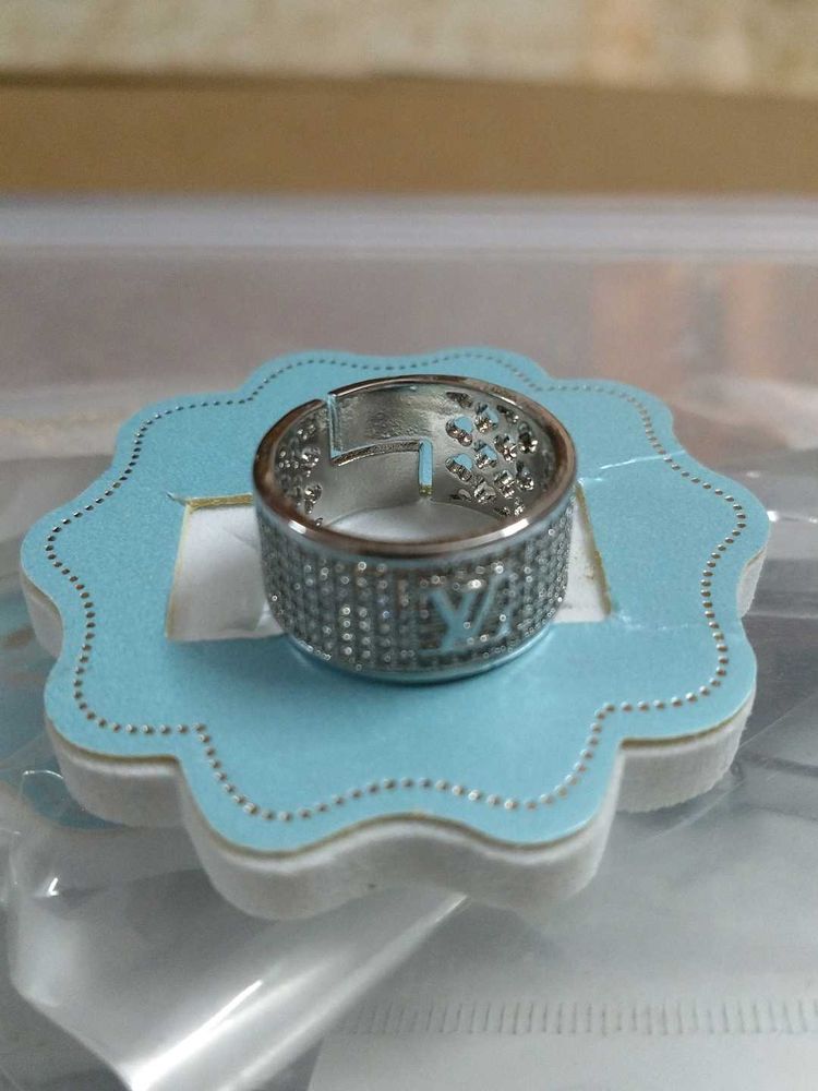 Sparkling Silver Ring with Monogram Detail
